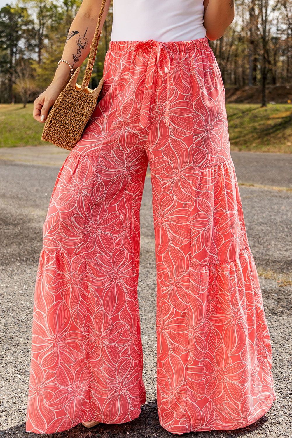 Floral Tiered Wide Leg Pants - Pink / S - Bottoms - Pants - 7 - 2024