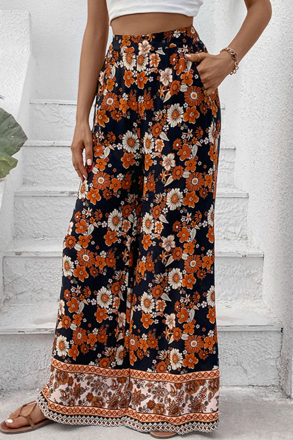 Floral Wide Leg Pants with Pockets - Bottoms - Pants - 3 - 2024