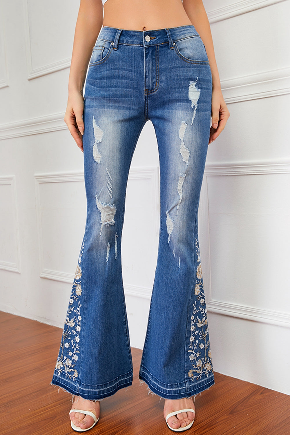 Flower Embroidery Distressed Jeans - Bottoms - Pants - 4 - 2024