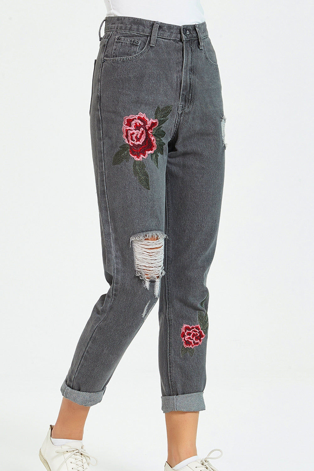 Flower Embroidery Distressed Jeans - Bottoms - Pants - 3 - 2024