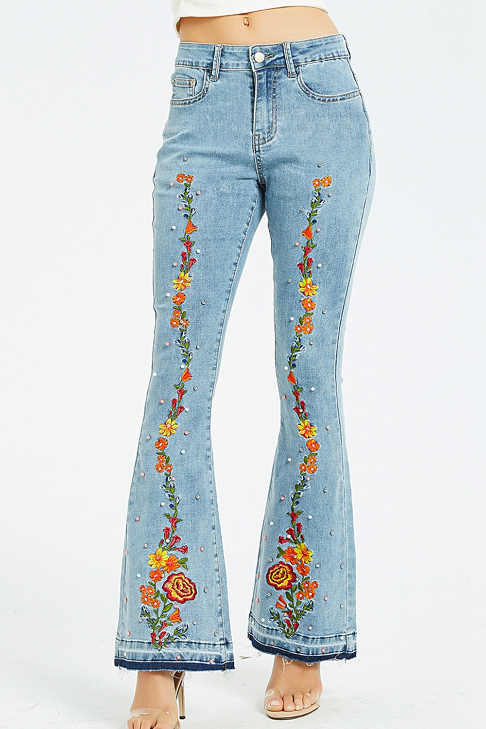 Flower Power Wide Leg Jeans - Light / S - Bottoms - Pants - 1 - 2024