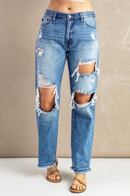 Frayed Hem Distressed Jeans with Pockets - Light / M - Bottoms - Pants - 2 - 2024