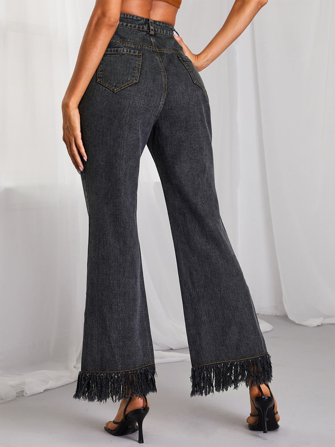 Fringe Detail Wide Leg Jeans - Bottoms - Pants - 2 - 2024
