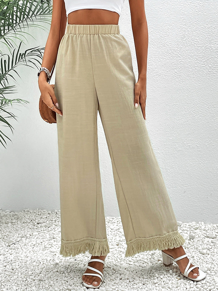 Fringe Detail Wide Leg Pants - Beige / S - Bottoms - Pants - 1 - 2024