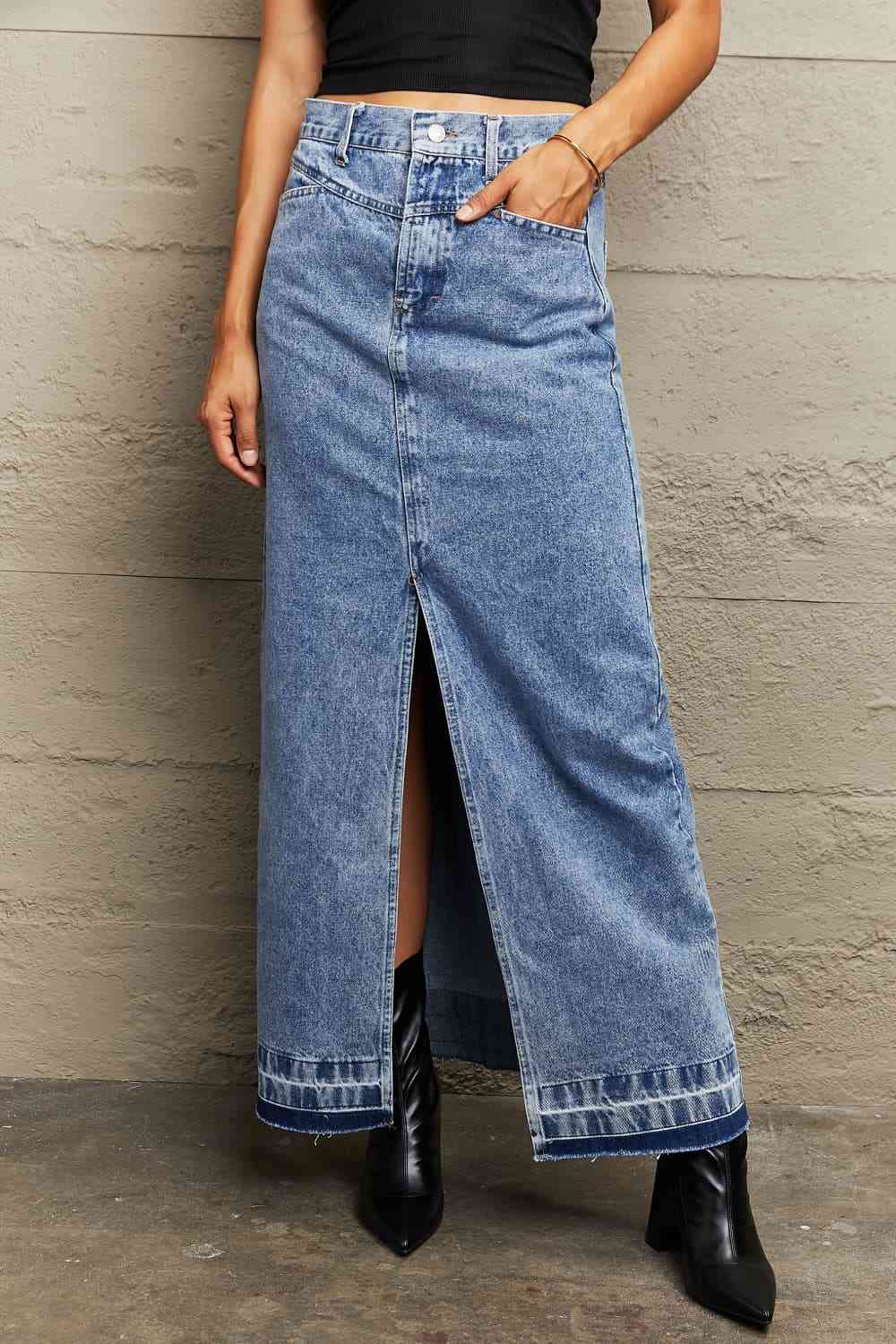 Front Slit Maxi Denim Skirt - Medium / XS - Bottoms - Skirts - 6 - 2024