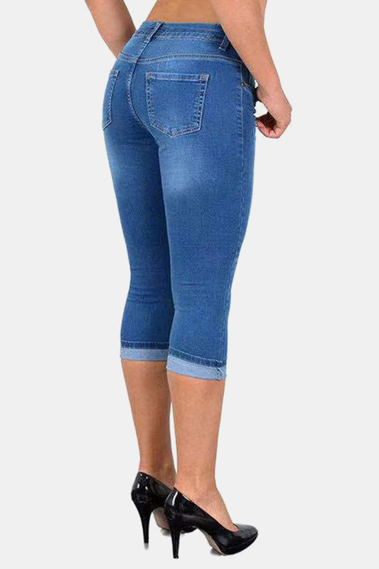 Full Size Buttoned Capris Jeans - Bottoms - Pants - 2 - 2024