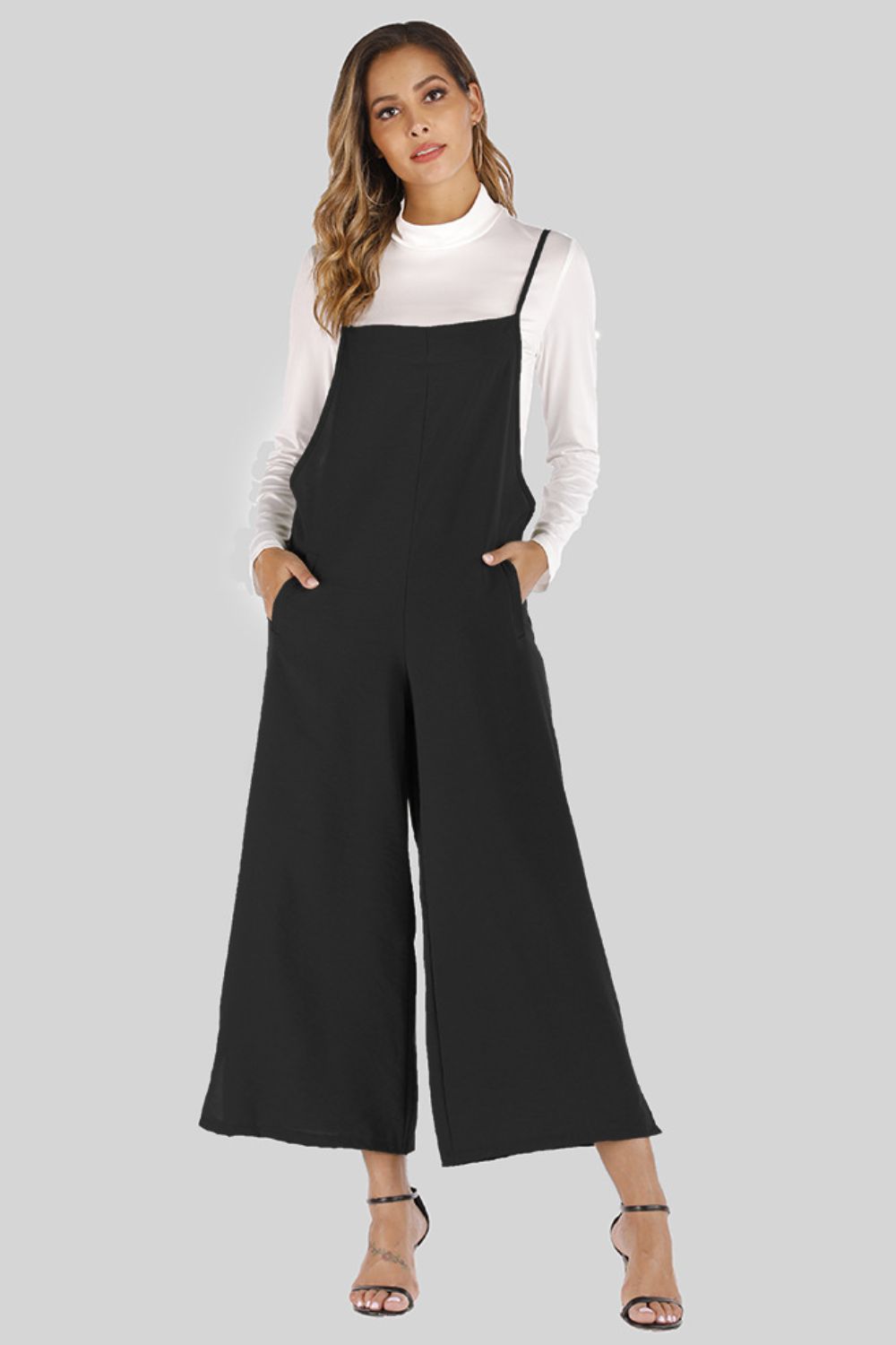 Full Size Cropped Wide Leg Overalls with Pockets - Black / S - Bottoms - Overalls - 1 - 2024