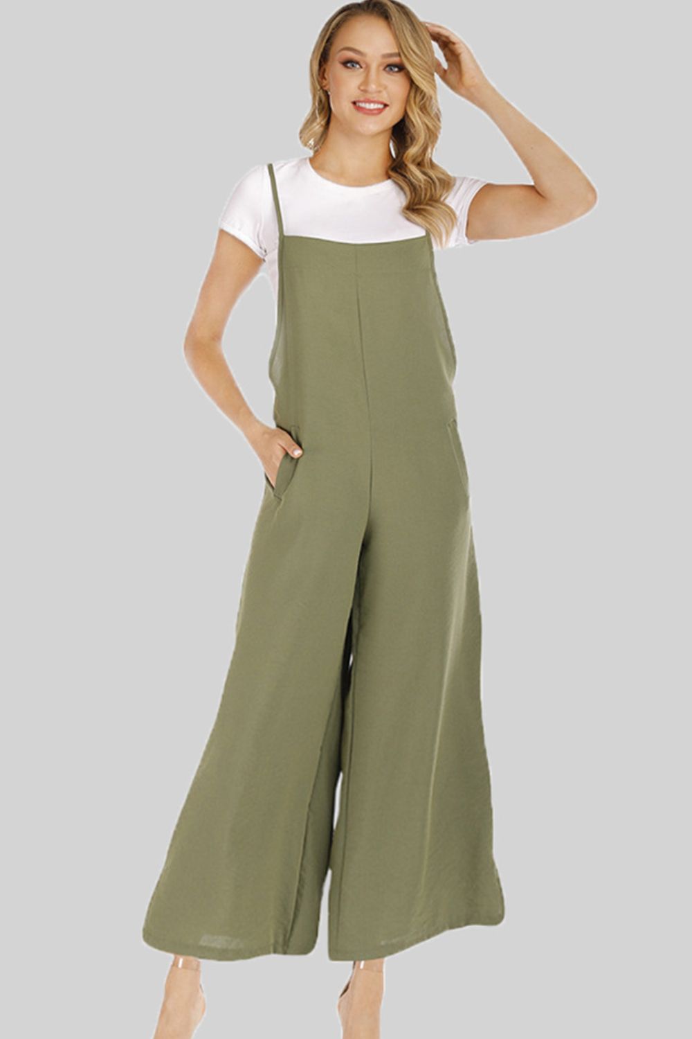 Full Size Cropped Wide Leg Overalls with Pockets - Bottoms - Overalls - 7 - 2024