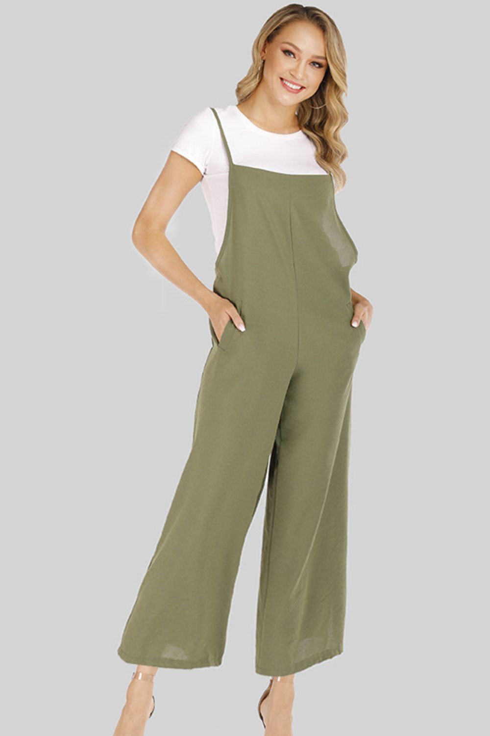Full Size Cropped Wide Leg Overalls with Pockets - Green / S - Bottoms - Overalls - 6 - 2024