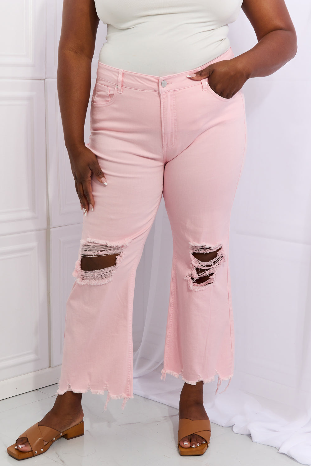 Full Size Distressed Ankle Flare Jeans - Bottoms - Pants - 6 - 2024