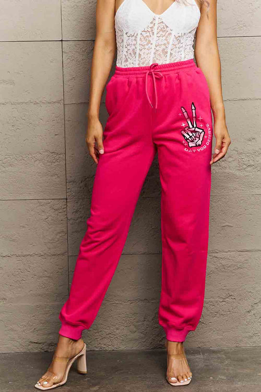 Full Size Drawstring DAY YOU DESERVE Graphic Long Sweatpants - Pink / S - Bottoms - Pants - 1 - 2024