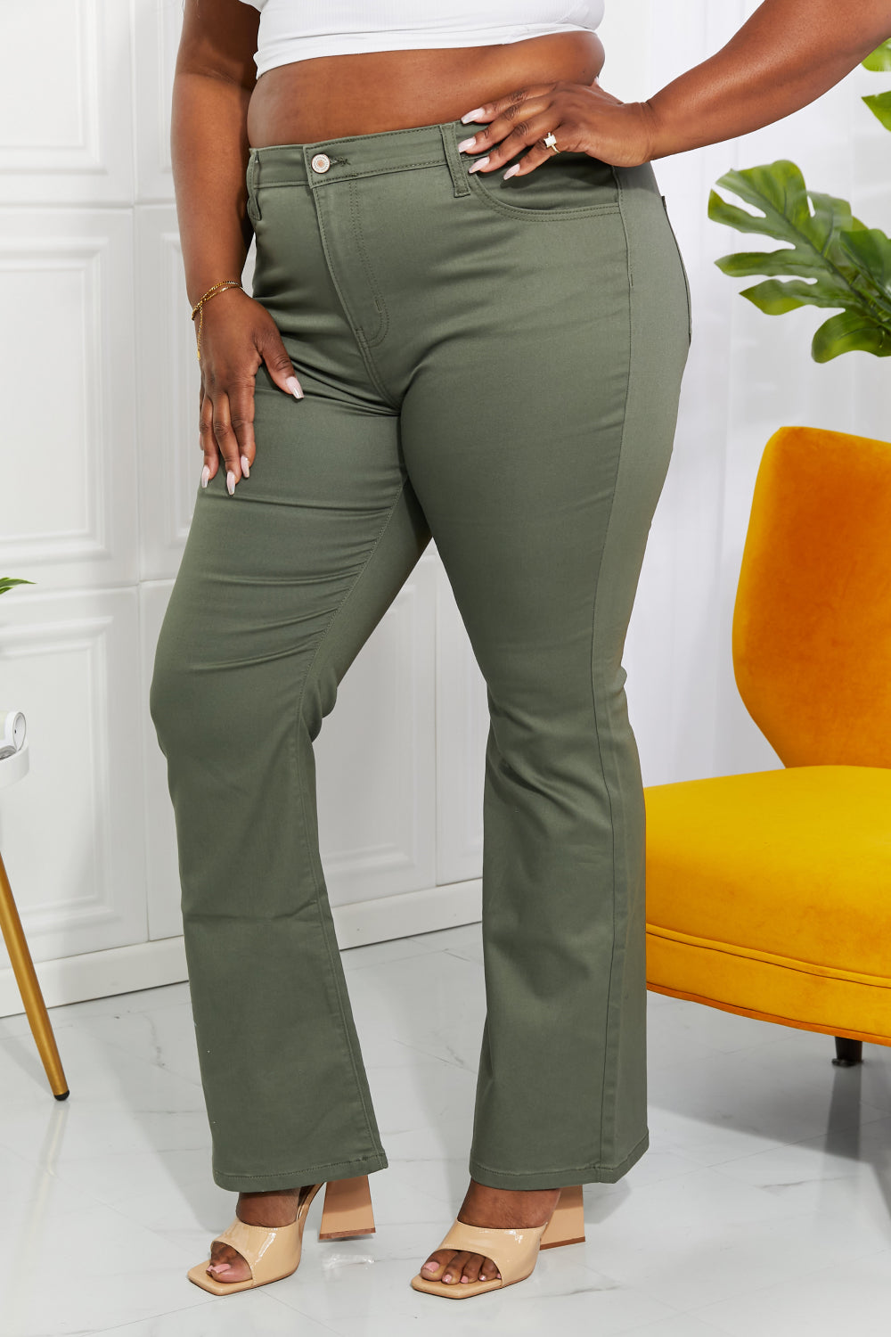 Full Size High-Rise Bootcut Jeans in Olive - Bottoms - Pants - 7 - 2024