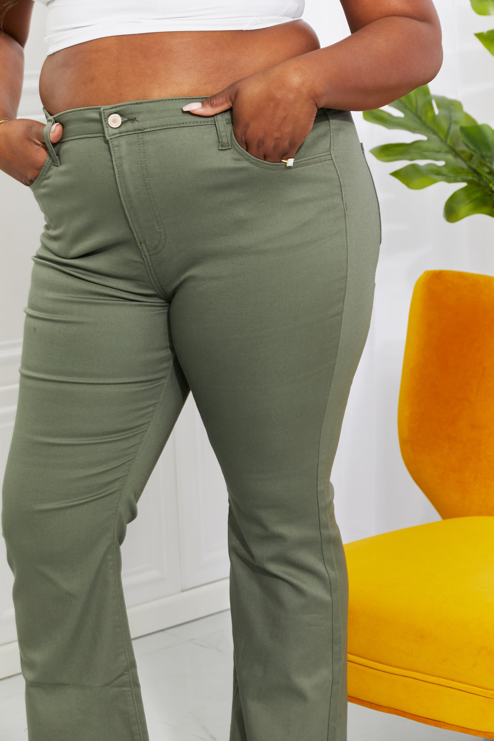 Full Size High-Rise Bootcut Jeans in Olive - Bottoms - Pants - 10 - 2024
