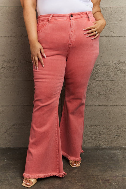 Full Size High Waist Side Slit Flare Jeans - Pink / Bottoms - Pants - 1 - 2024