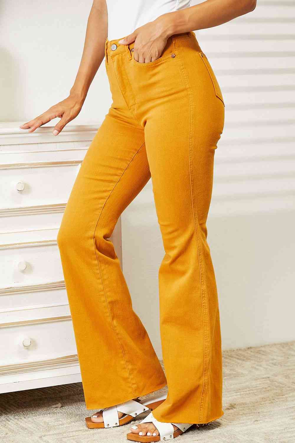 Full Size High Waist Tummy Control Garment Dyed Flare Jeans - Bottoms - Pants - 3 - 2024