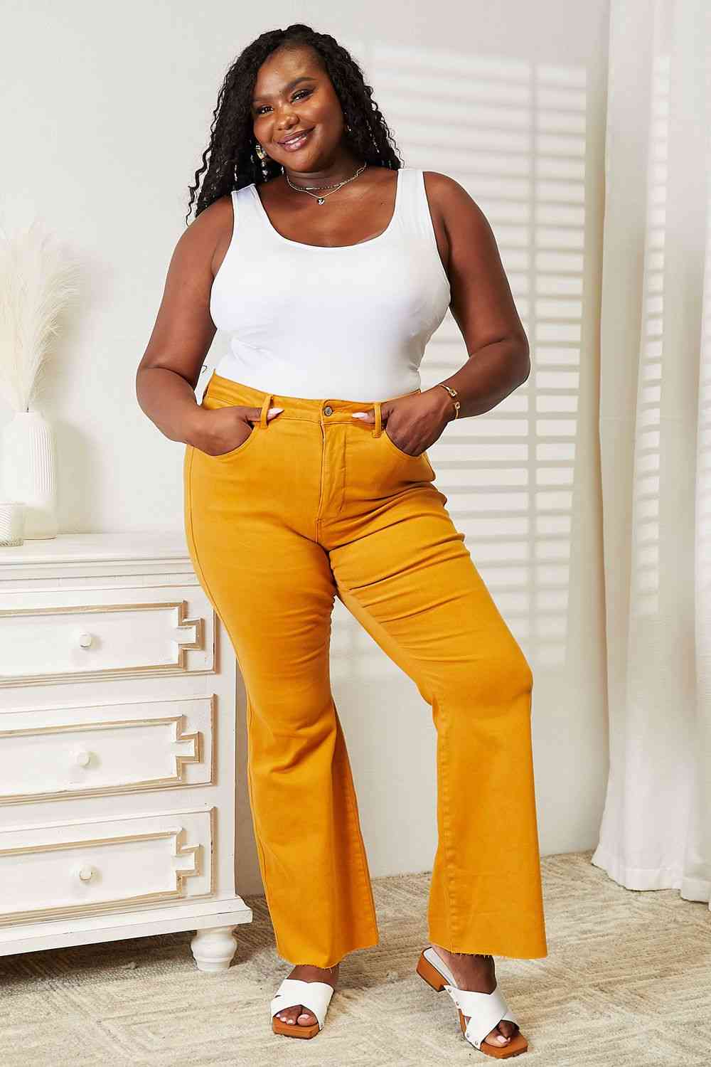Full Size High Waist Tummy Control Garment Dyed Flare Jeans - Bottoms - Pants - 9 - 2024