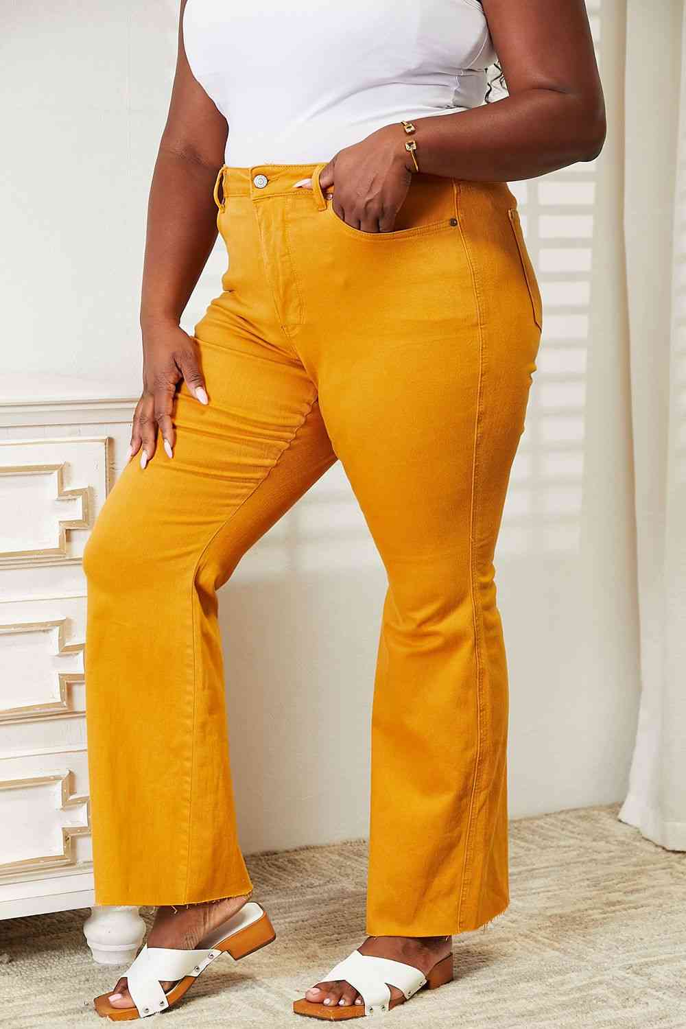 Full Size High Waist Tummy Control Garment Dyed Flare Jeans - Bottoms - Pants - 7 - 2024