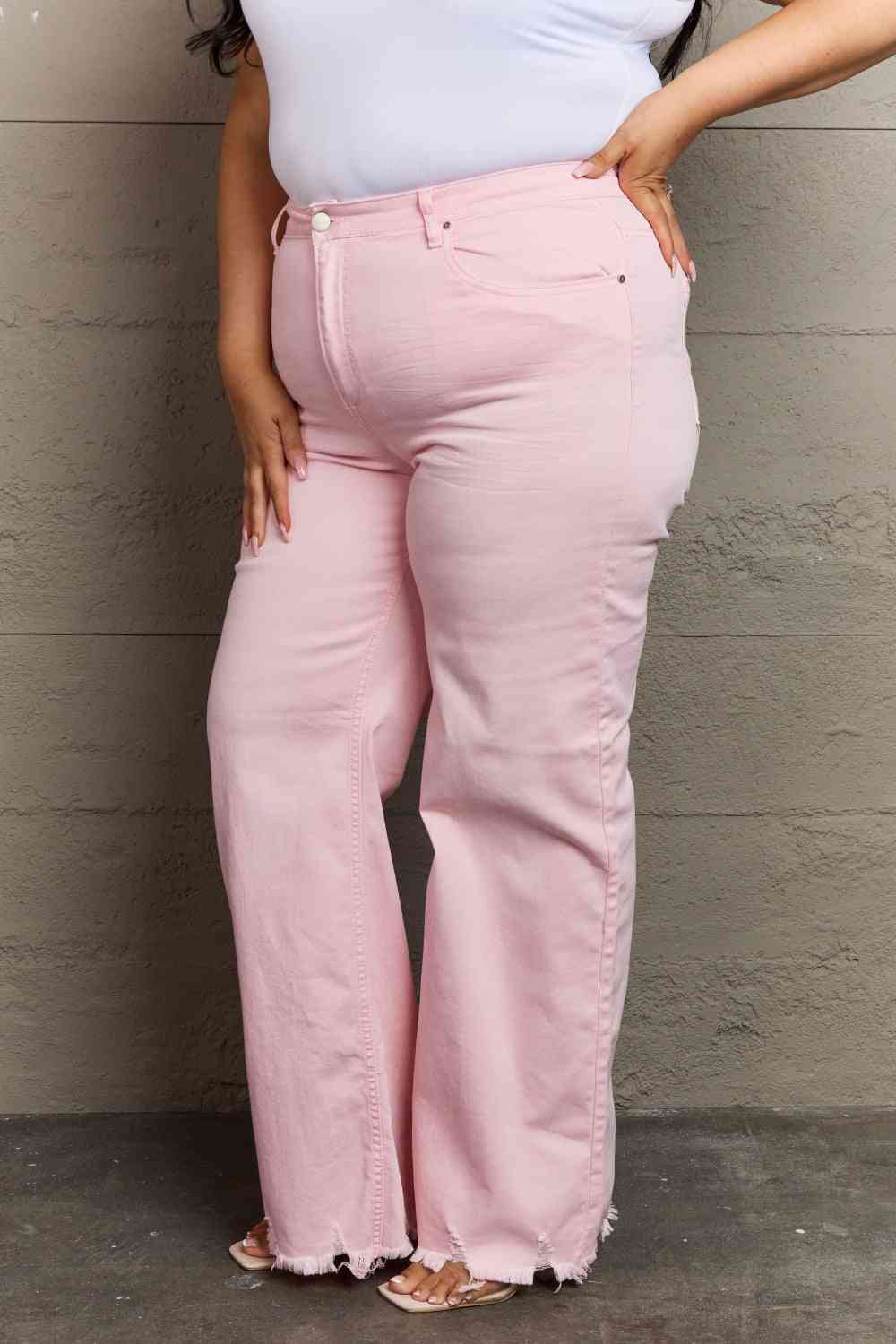 Full Size High Waist Wide Leg Jeans in Light Pink - Bottoms - Pants - 7 - 2024