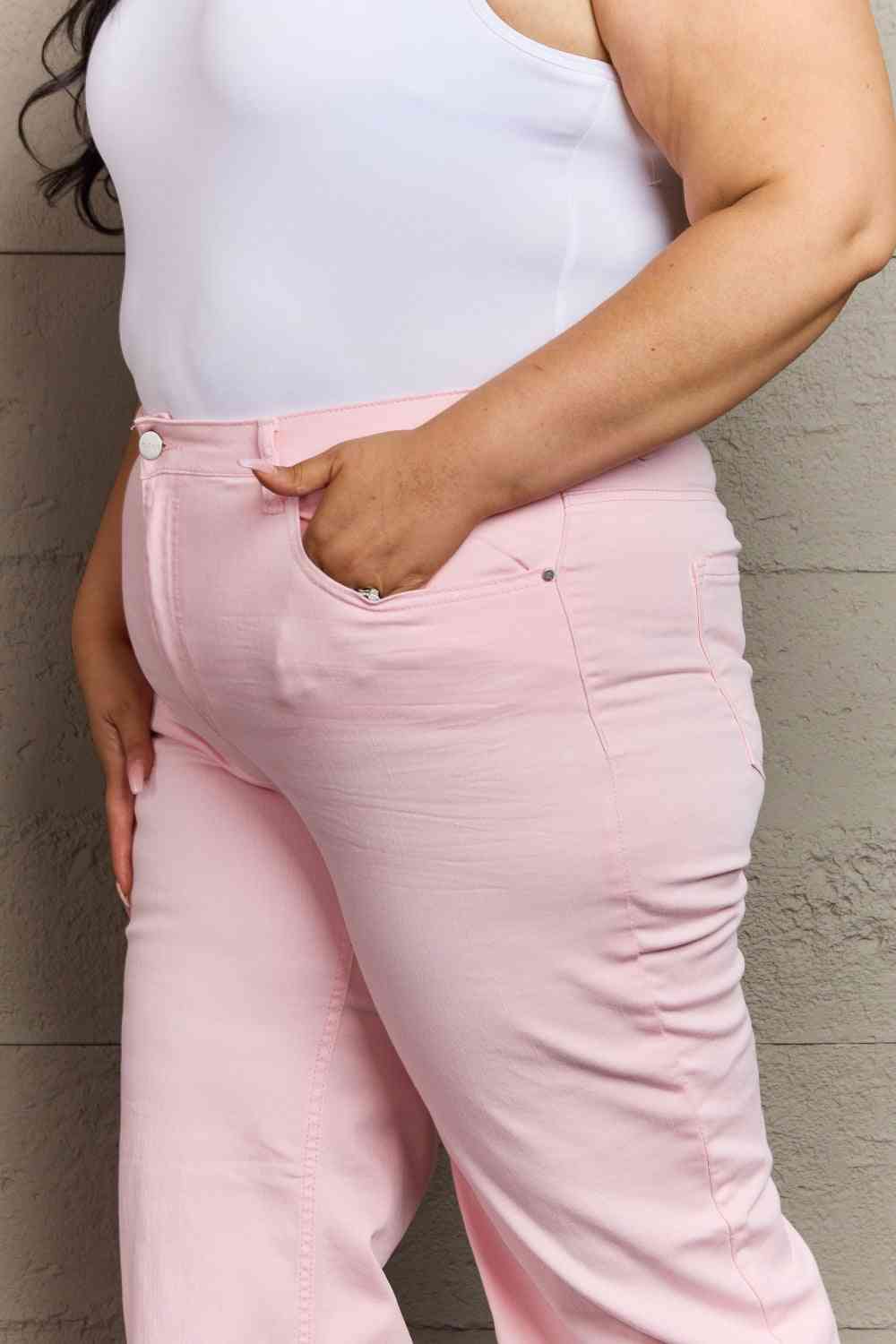 Full Size High Waist Wide Leg Jeans in Light Pink - Bottoms - Pants - 10 - 2024