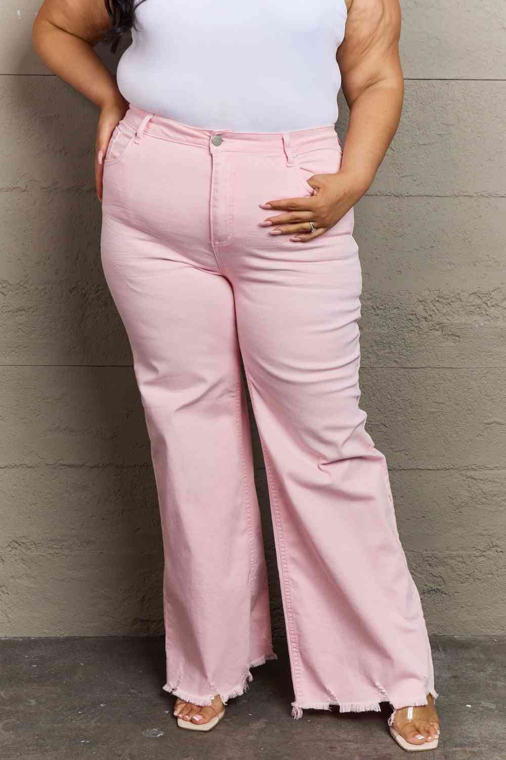 Full Size High Waist Wide Leg Jeans in Light Pink - Bottoms - Pants - 6 - 2024