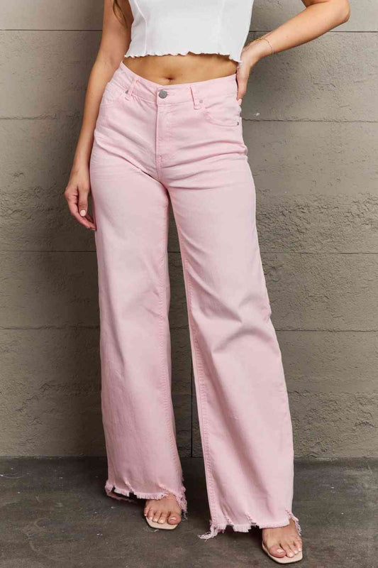 Full Size High Waist Wide Leg Jeans in Light Pink - Blush Pink / Bottoms - Pants - 1 - 2024
