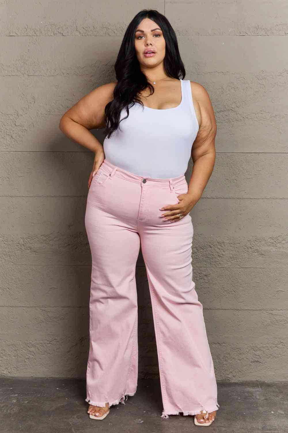 Full Size High Waist Wide Leg Jeans in Light Pink - Bottoms - Pants - 9 - 2024