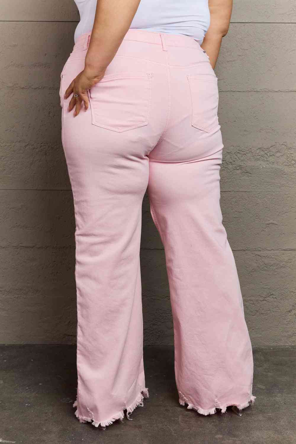 Full Size High Waist Wide Leg Jeans in Light Pink - Bottoms - Pants - 8 - 2024