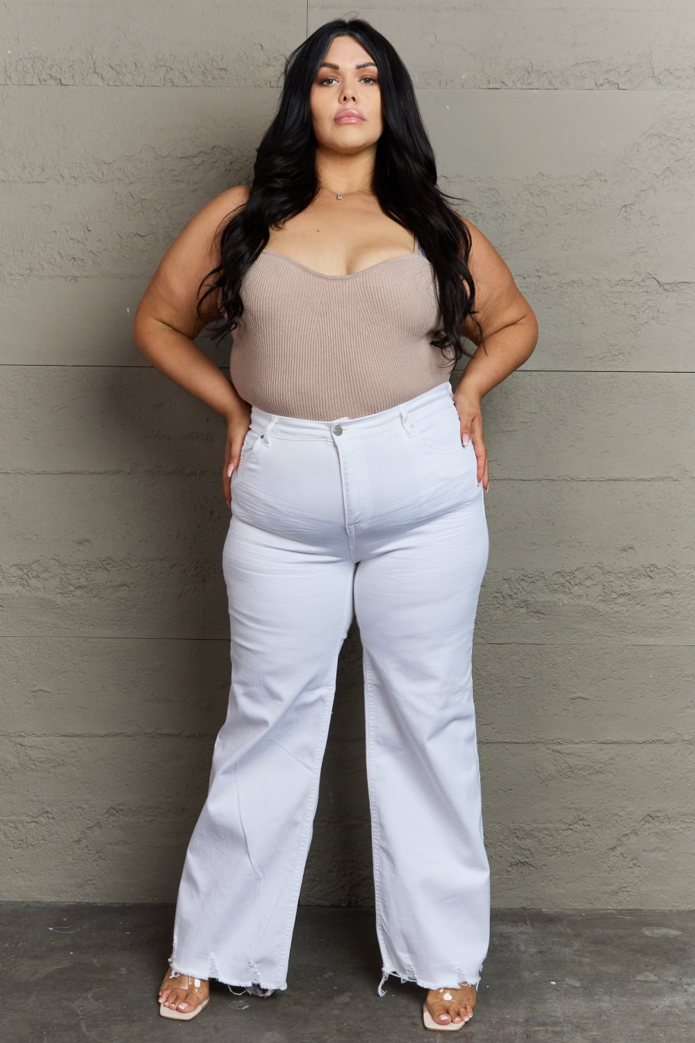 Full Size High Waist Wide Leg Jeans in White - Bottoms - Pants - 10 - 2024