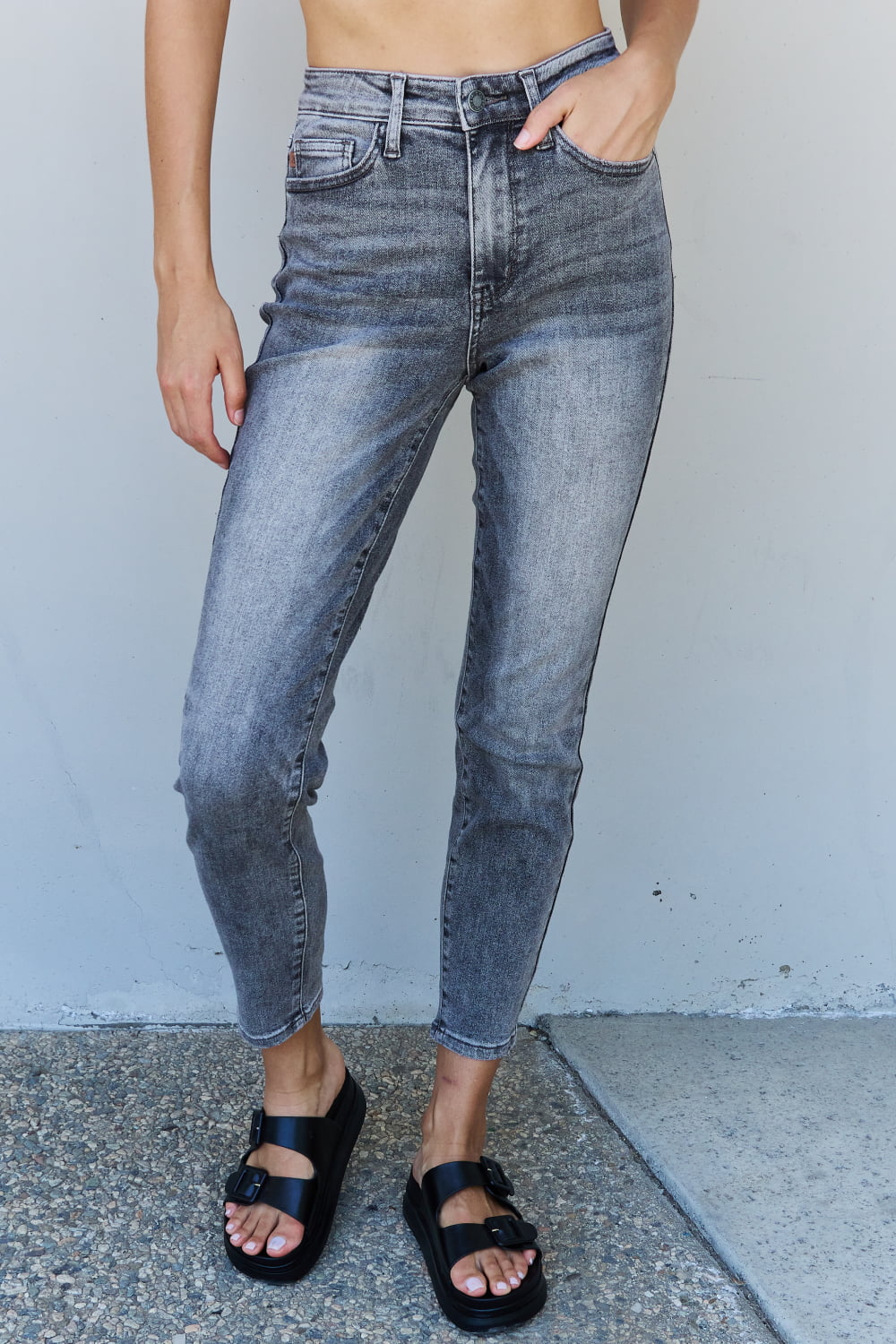 Full Size High Waisted Stone Wash Slim Fit Jeans - Gray / 0(24) - Bottoms - Pants - 1 - 2024