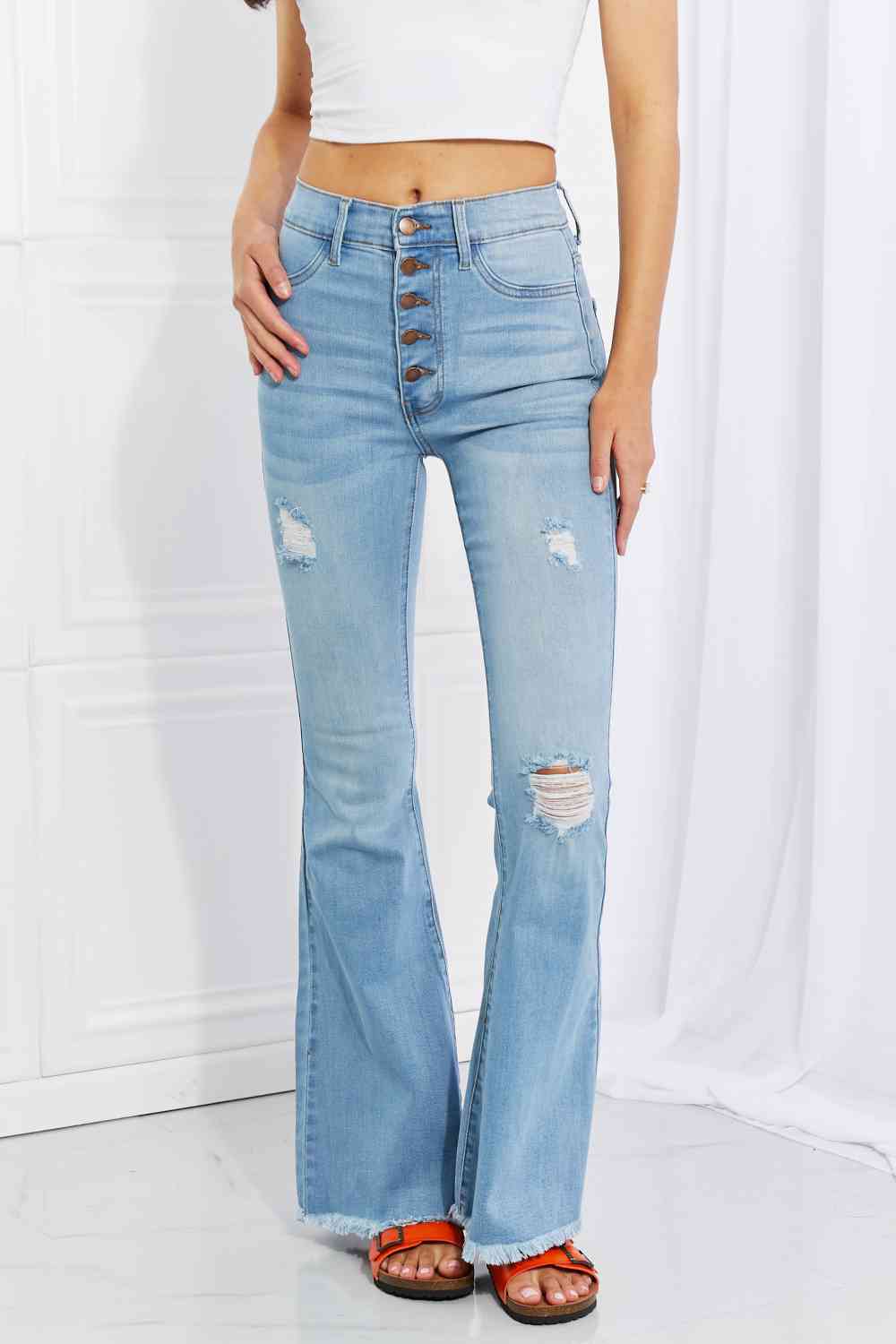 Full Size Jess Button Flare Jeans - Light / 1(25) - Bottoms - Pants - 1 - 2024