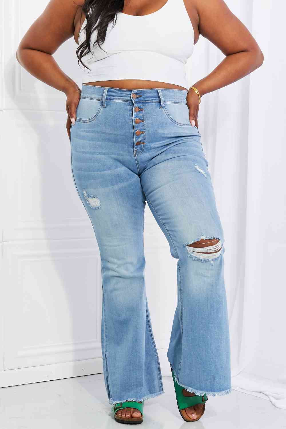 Full Size Jess Button Flare Jeans - Bottoms - Pants - 7 - 2024