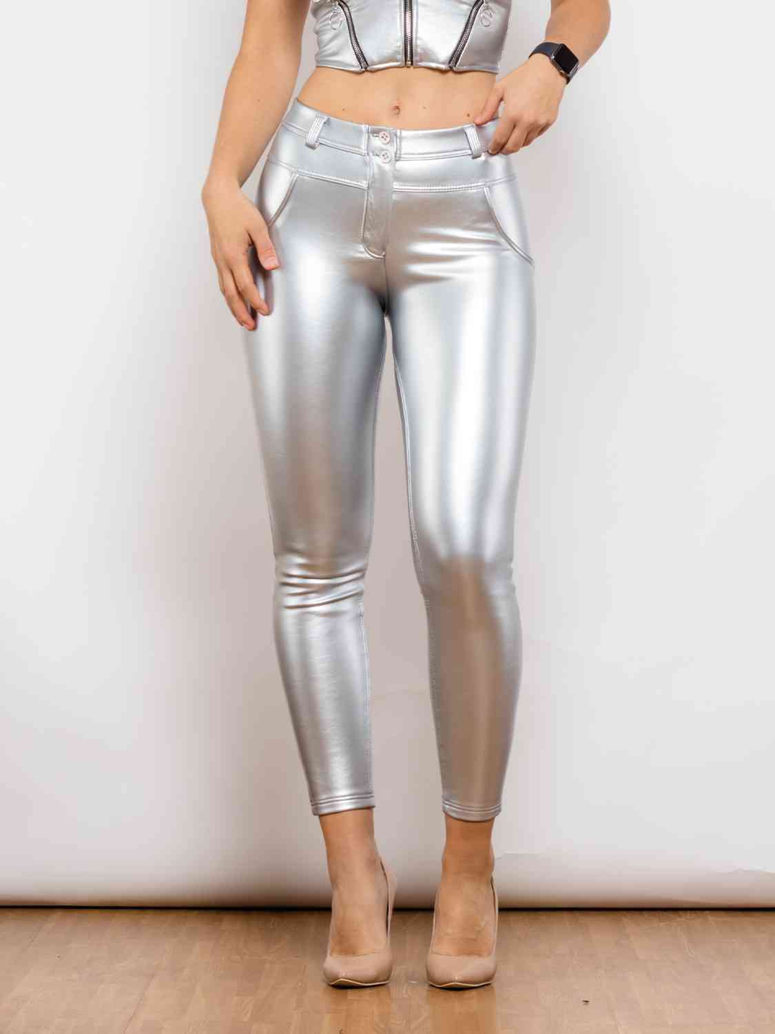 Full Size PU Skinny Pants - Silver / XXS - Bottoms - Pants - 1 - 2024
