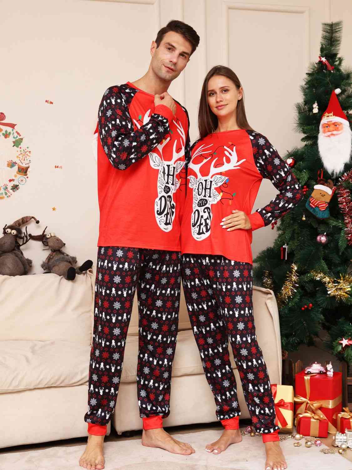 Full Size Reindeer Graphic Top and Pants Set - Bottoms - Outfit Sets - 3 - 2024