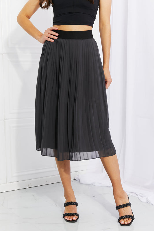 Full Size Romantic At Heart Pleated Chiffon Midi Skirt - Dark Gray / S - Bottoms - Skirts - 1 - 2024