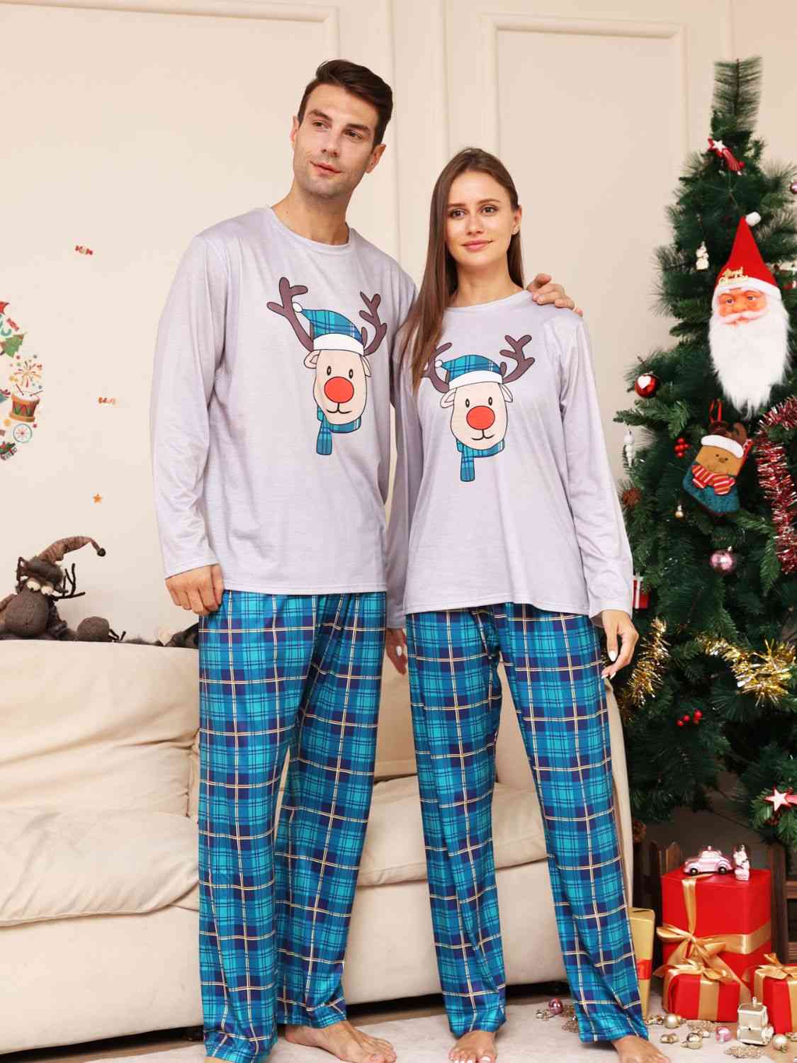 Full Size Rudolph Graphic Long Sleeve Top and Plaid Pants Set - Bottoms - Outfit Sets - 3 - 2024