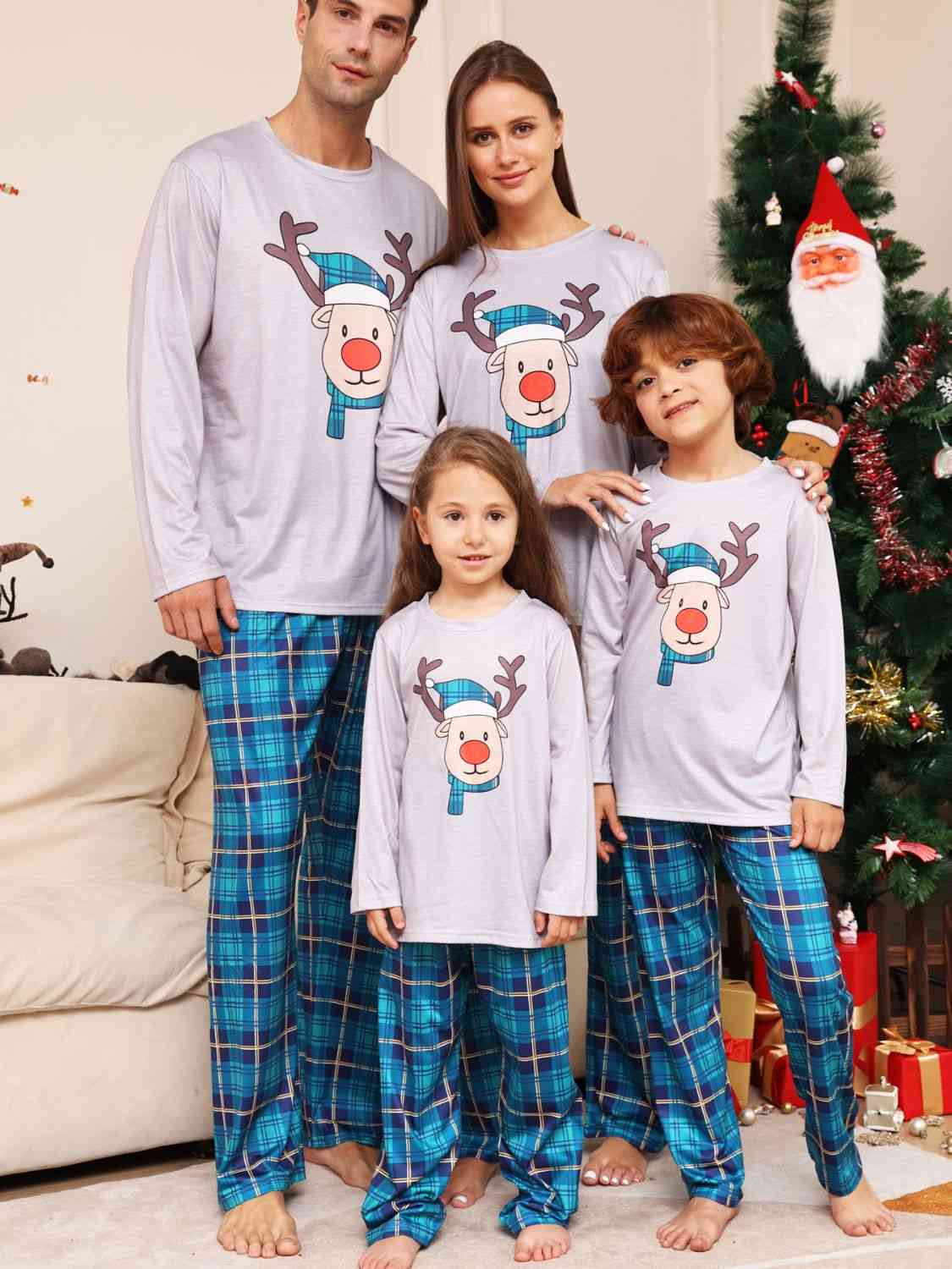 Full Size Rudolph Graphic Long Sleeve Top and Plaid Pants Set - Bottoms - Outfit Sets - 4 - 2024