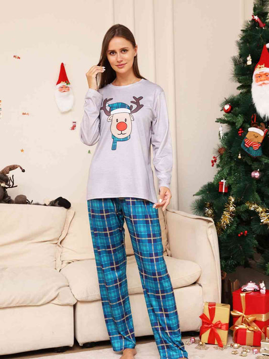 Full Size Rudolph Graphic Long Sleeve Top and Plaid Pants Set - Azure / S - Bottoms - Outfit Sets - 1 - 2024