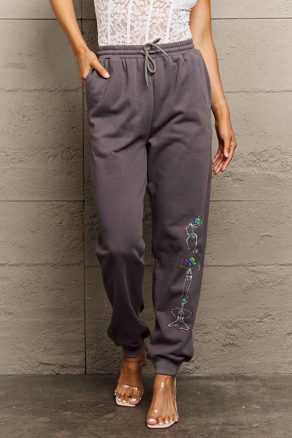 Full Size SKELETON Graphic Sweatpants - Gray / S - Bottoms - Pants - 1 - 2024