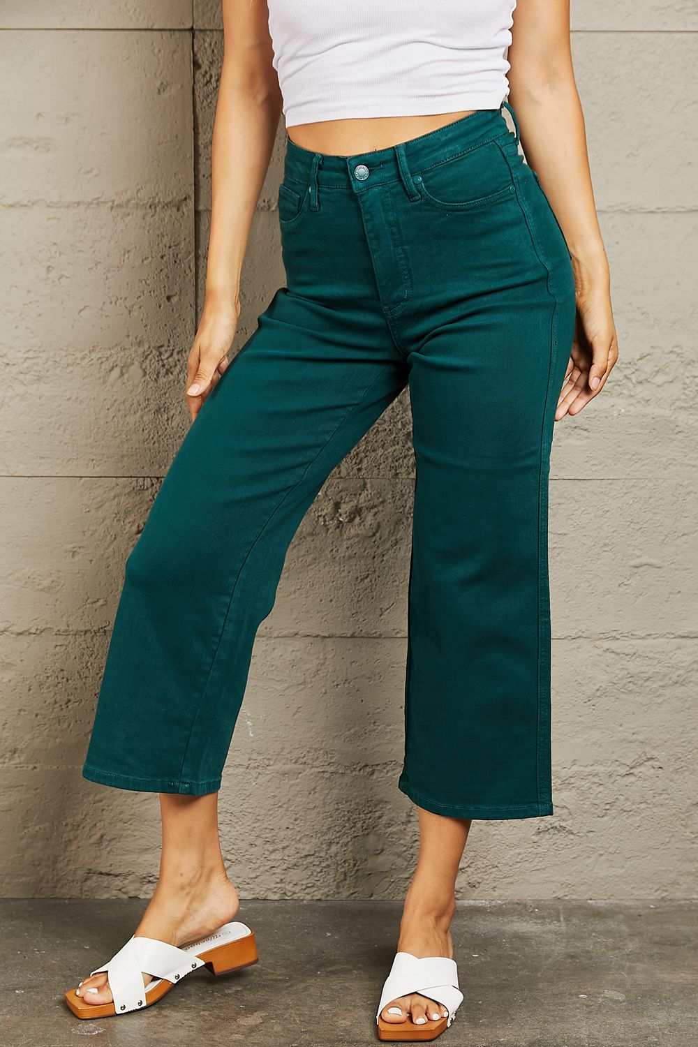 Full Size Tummy Control High Waisted Cropped Wide Leg Jeans - Bottoms - Pants - 7 - 2024