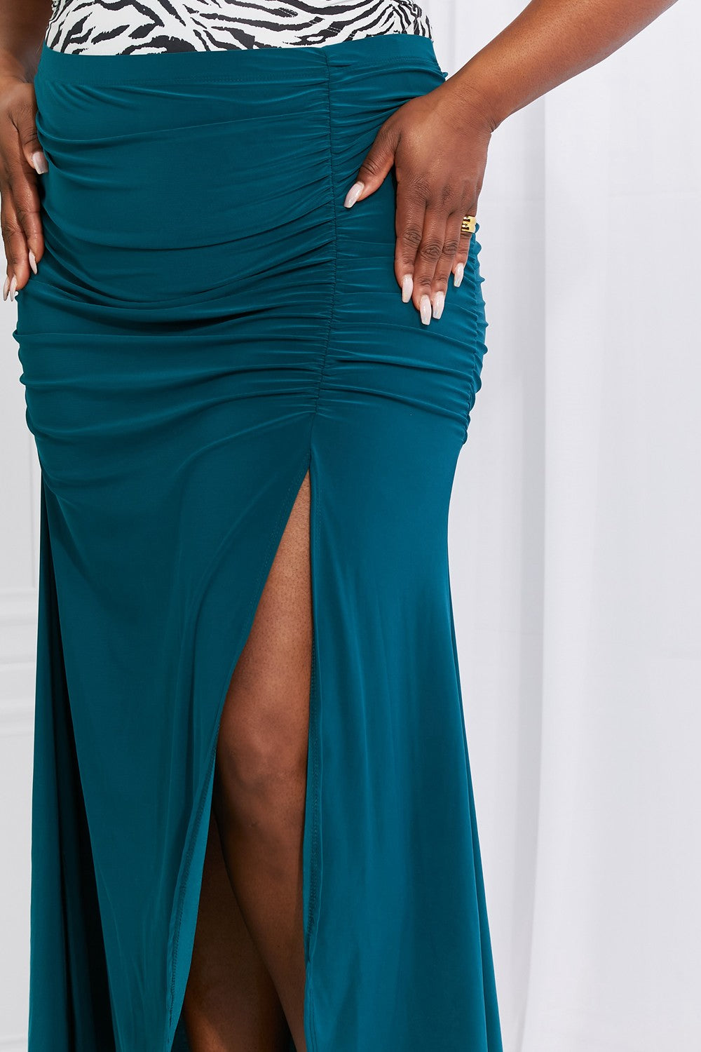 Full Size Up and Up Ruched Slit Maxi Skirt in Teal - Bottoms - Skirts - 9 - 2024