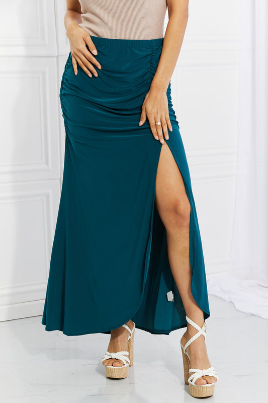 Full Size Up and Up Ruched Slit Maxi Skirt in Teal - Teal / S - Bottoms - Skirts - 1 - 2024