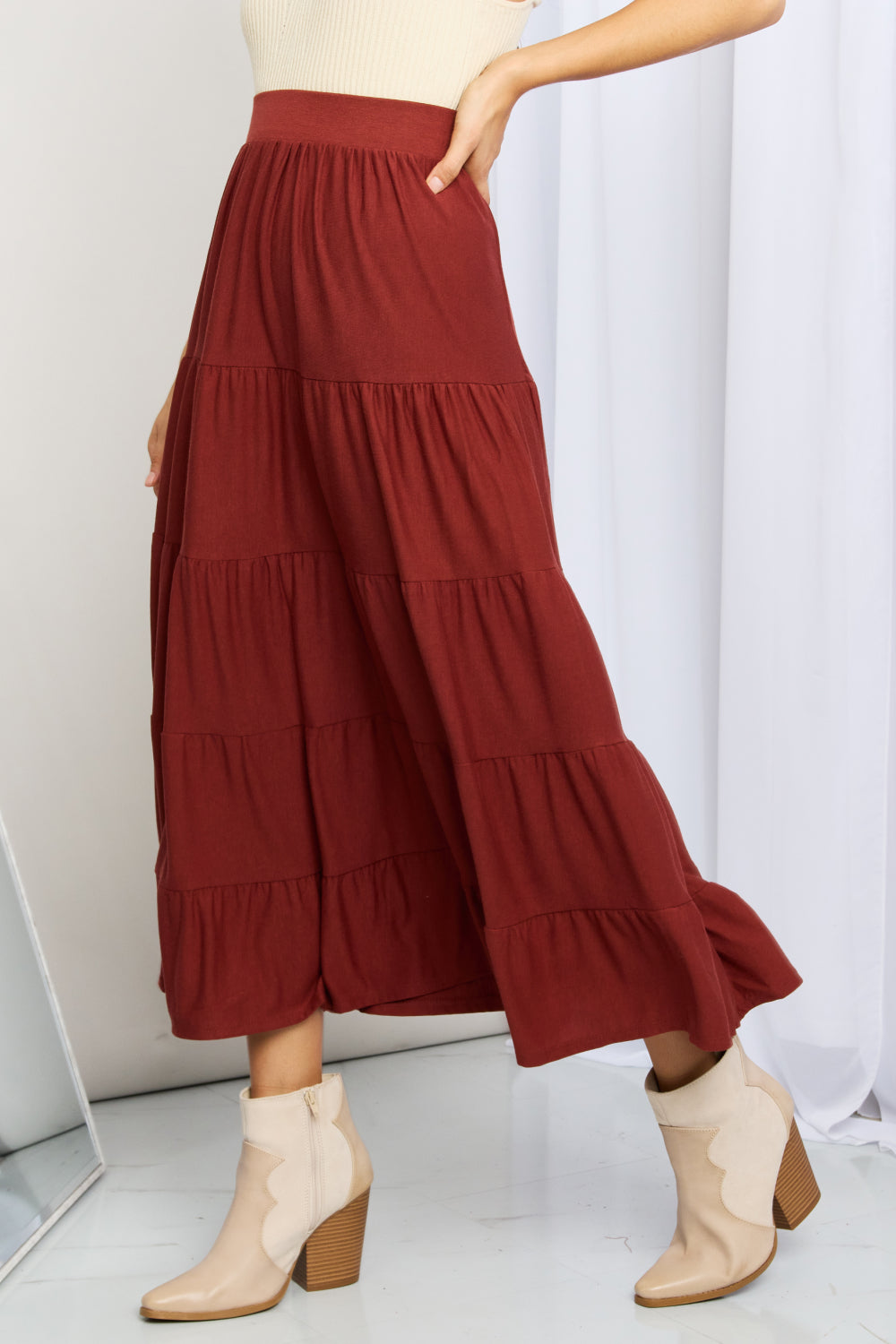 Full Size Wide Waistband Tiered Midi Skirt - Bottoms - Skirts - 3 - 2024