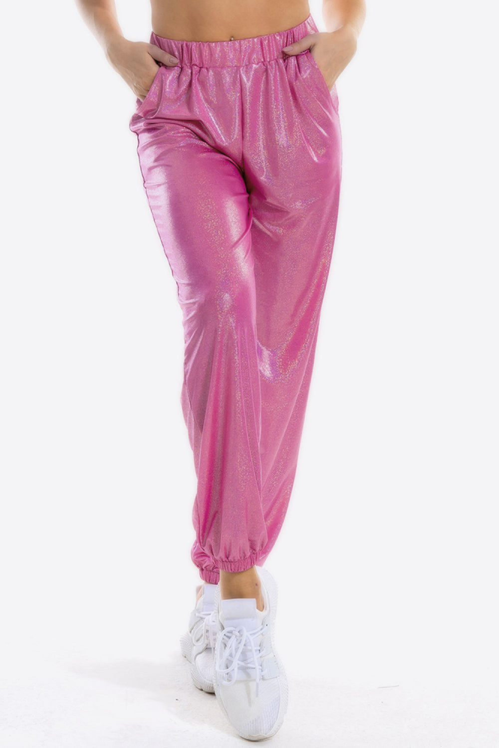 Glitter Elastic Waist Pants with Pockets - Pink / S - Bottoms - Pants - 1 - 2024