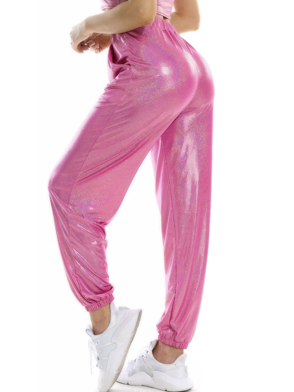 Glitter Elastic Waist Pants with Pockets - Bottoms - Pants - 2 - 2024