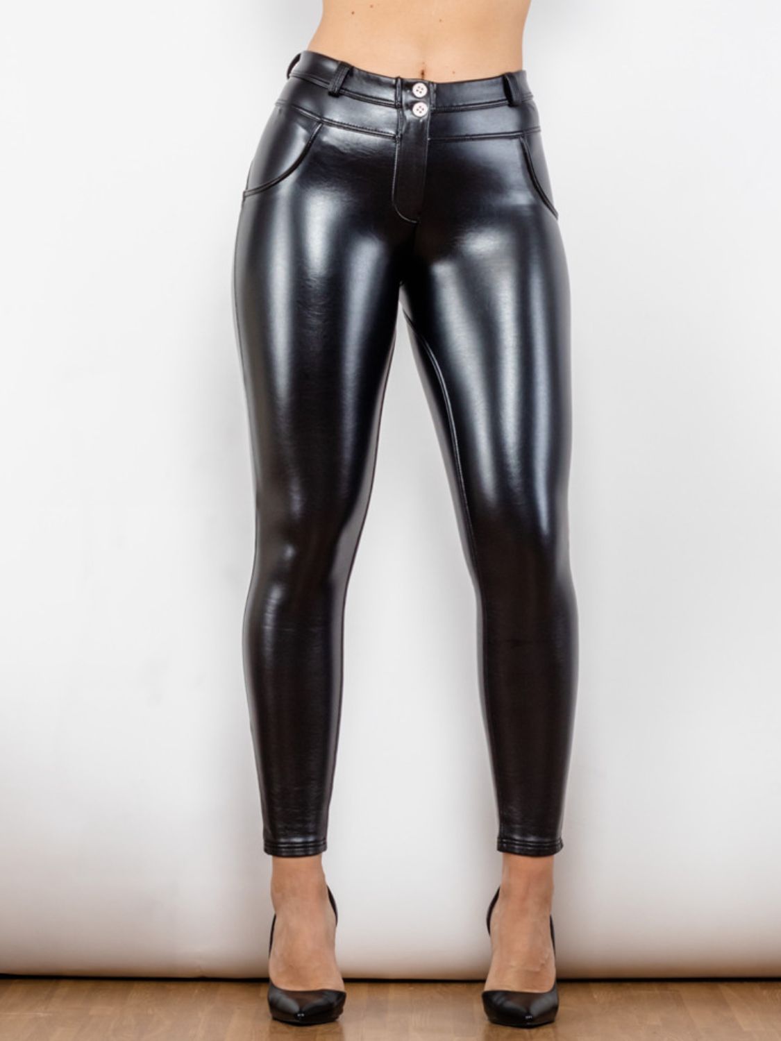 Glossy PU Leather Buttoned Long Pants - Black / XS - Bottoms - Pants - 1 - 2024