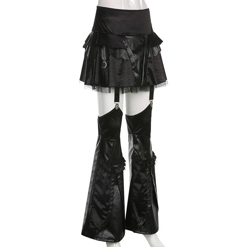 Gothic Black Mini Skirt With Flare Pants - Bottoms - Shirts & Tops - 6 - 2024