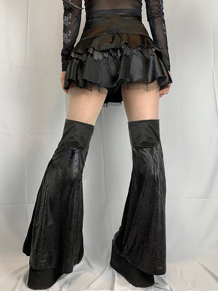 Gothic Black Mini Skirt With Flare Pants - Bottoms - Shirts & Tops - 1 - 2024
