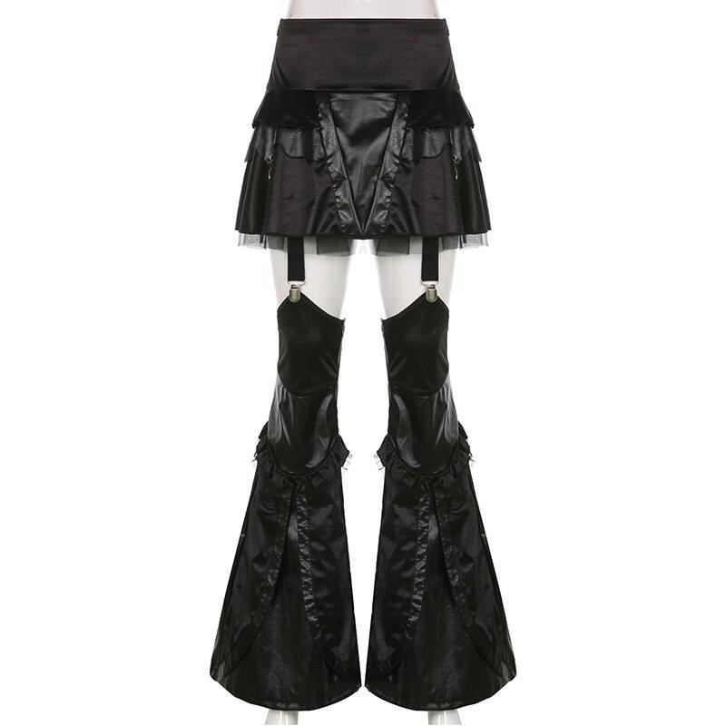 Gothic Black Mini Skirt With Flare Pants - Bottoms - Shirts & Tops - 5 - 2024