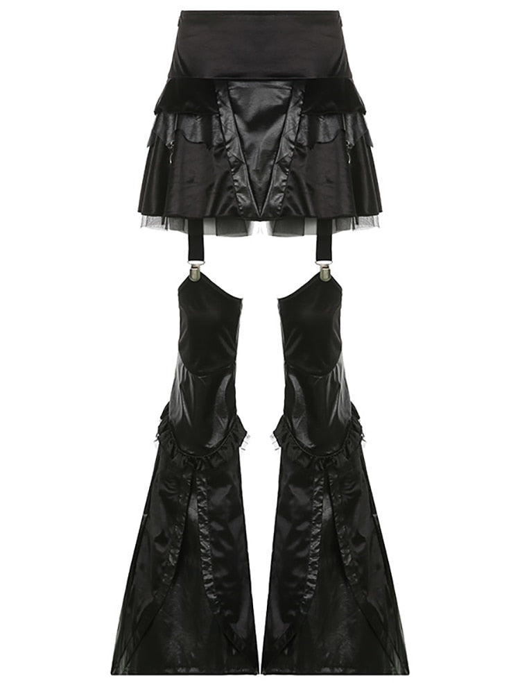 Gothic Black Mini Skirt With Flare Pants - Bottoms - Shirts & Tops - 2 - 2024