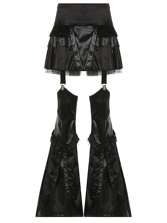 Gothic Black Mini Skirt With Flare Pants - Bottoms - Shirts & Tops - 2 - 2024